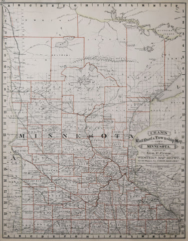 George F. Cram (1841-1928), Cram's Railroad & Township Map of Minnesota...