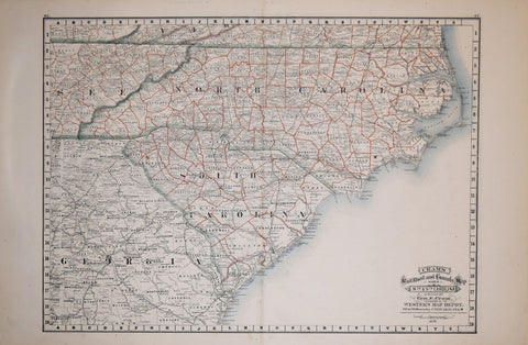 George F. Cram (1841-1928), Cram’s Railroad and County Map of Nth. & Sth. Carolina