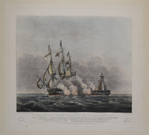 Nicholas Pocock (1740-1821), after, Plate 2. The Java, as she appeared at 35 min. past 4, PM after having sustained several raking broadsides from the Constitution...
