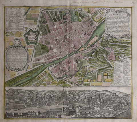 George Matthaus Seutter (1678-1757), Firenze…[Map and View of Florence]