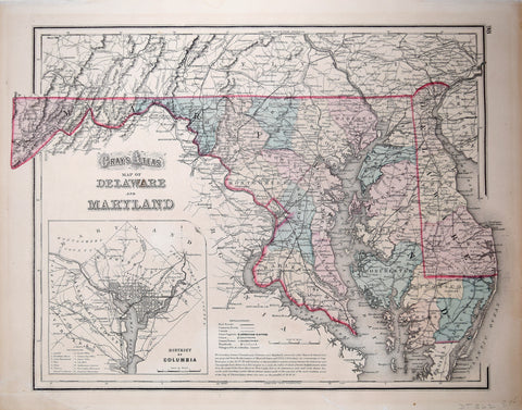 O.W. Gray, Gray’s Atlas Map of Delaware and Maryland [with inset map of The District of Columbia]