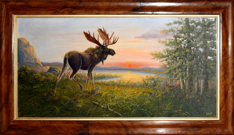 F.M. Hoyer (1863-1943), Moose in a Sunset Landscape