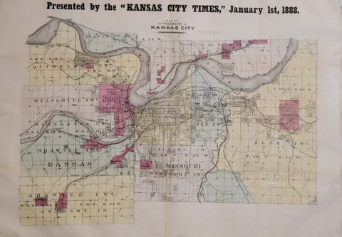 Kansas City Times,  Map of the Vicinity of Kansas City...Presented by the Kansas City Times, January 1st, 1888