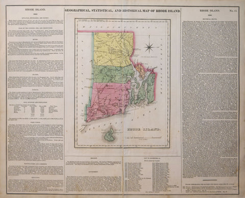 Henry Charles Carey (1793-1879) & Isaac Lea  (1792–1886),  Geographical, Historical and Statistical Map of Rhode Island