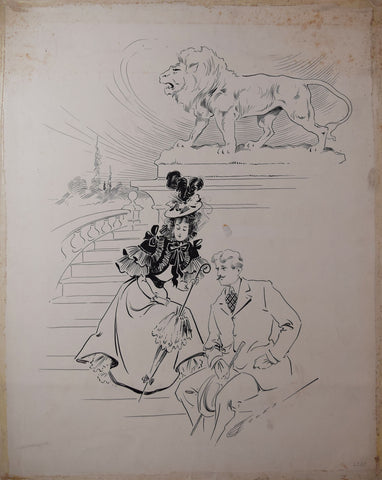 Claude Eldridge Toles (1875-1901),  Man, Woman, and Lion Statue