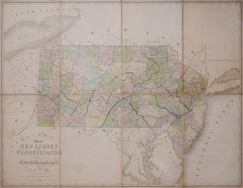 David H. Burr (1803-1875),  Map of New Jersey and Pennsylvania exhibiting the past offices, past roads, canals, railroads etc.