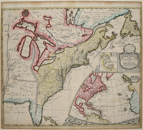 Robert Morden (English, fl. 1669-1703) & John Senex (english, 1678-1740), A New Map of the English Empire...[with an inset maps of Boston Harbour and Coasts & Isles of Europe, Africa and America]