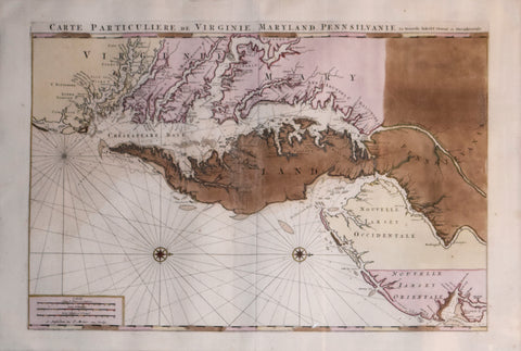 Pierre Mortier (1661-1711), Carte Particuliere de Virginie, Maryland, Pennsilvanie, La Nouvelle larsey. Orient et Occidentale.