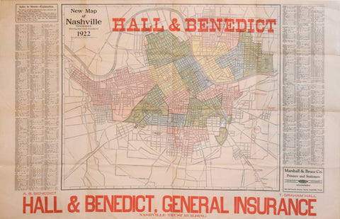 A.B. Benedict & T. Graham Hall, New Map of Nashville Tennessee..1922