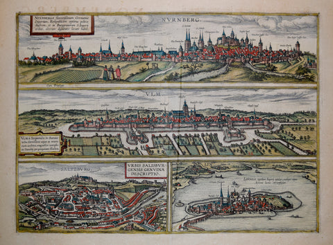 Georg Braun (1541-1622) & Franz Hogenberg (c.1538-1590), Nurnberg, Ulm, Saltzburg, Lindaw