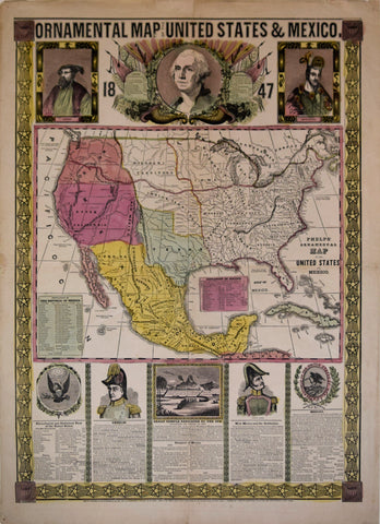 Humphrey Phelps, Ornamental Map of the United States and Mexico, 1847