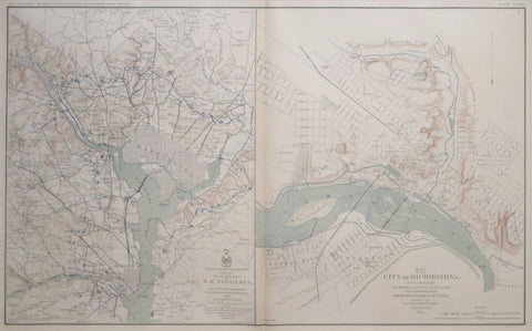 Government Printing Office & Julius Bien (1826-1909), Pl. LXXXIX [Map of the City of Richmond, VA. & Various Battle Sites throughout VA.]