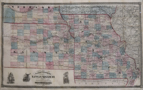 George F. Cram (1842-1928), New Railroad & Township Map of Kansas and Missouri