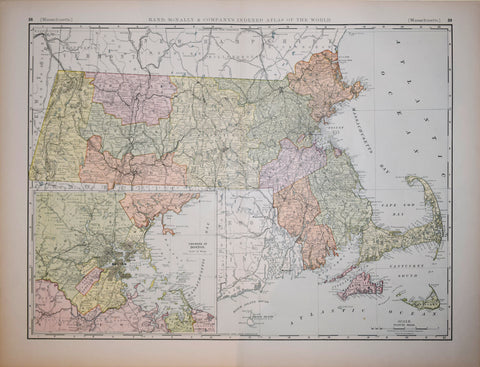 Rand McNally and Company, Massachusetts (with inset map of Boston)