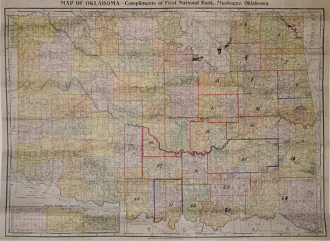 Rand McNally and Company, Map of Oklahoma - Compliments of First National Bank, Muskogee, Oklahoma