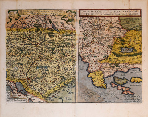 Abraham Ortelius (Flemish, 1527-1598), Rhetiae alpestris descriptio.. Trolis Comitatus & Goritiae, Karstii, Chaczeolae, Carniolae… [Tyrol, Austria]