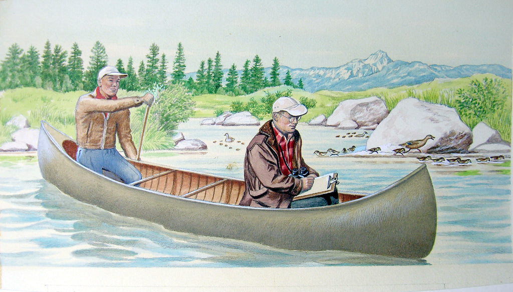 Arthur Singer (American, 1917-1990), Ornithologists in a Canoe – Arader ...