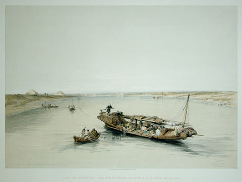 David Roberts (1796-1864), Slave Boat on the Nile- View Looking Towards the Pyramids of Dashour and Saccara