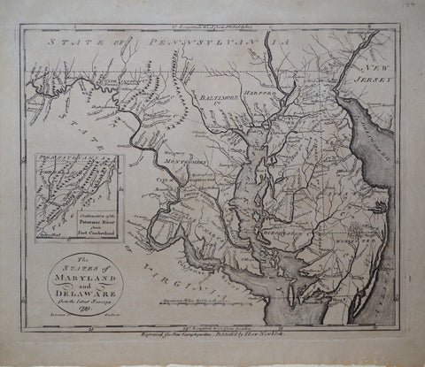 John Payne (1752-1803), The States of Maryland and Delaware, from the Latest Surveys 1799 & inset Map, Continuationof the Potomac River from Fort Cumberland