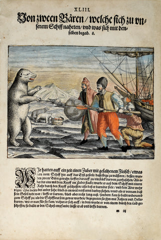Theodor de Bry (1560-1623) and Johann Israel de Bry (1565-1609), Part III, Plate 43, Two Bears which Approached the Ship and what Happened to Them