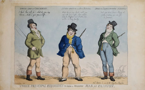 Thomas Rowlandson (British, ca. 1756-1827), Three principal requisites to form a modern man of fashion