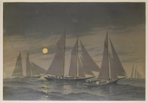 Frederic Schiller Cozzens (American, 1846-1928), Untitled [Sailboats with moon]