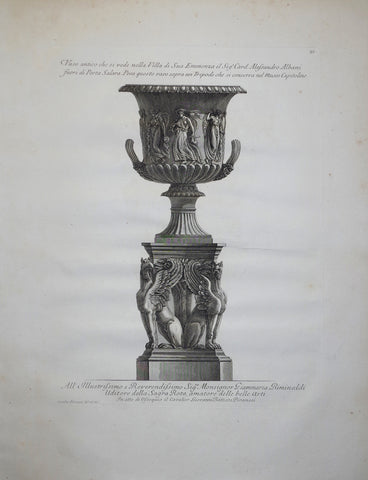 ﻿﻿Giovanni Battista Piranesi (1720-1778), Vaso antico che si vede nella Villa di Sua
