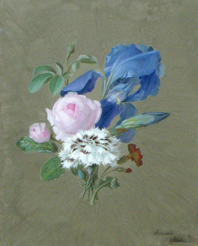 Johann-Samuel Arnhold (German, 1766-1828), Still life of Pink Roses, Irises and White Carnations