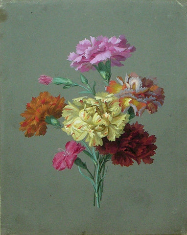 Johann-Samuel Arnhold (German, 1766-1828), Still life of Yellow, Orange and Pink Carnations