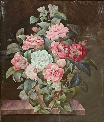 Jules (Pierre) Baget (French, 1810-1893), Still Life of Roses on a Marble Plinth