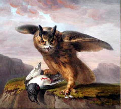 Pancrace Bessa (French, 1772-1835), An owl with its prey