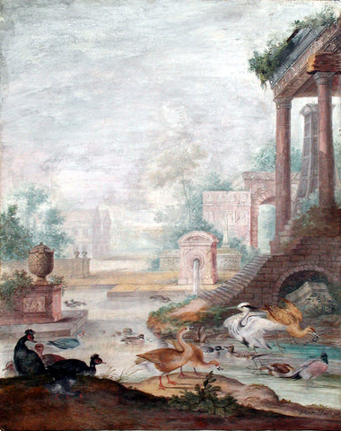 Johannes Bronckhorst (Dutch, 1648-1727), Fountains Set with Classical Architecture with Ducks and Egrets in the Foreground