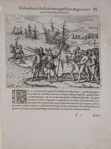 Theodore de Bry (1528-1598), after John White (c. 1540-1593), Columbus India primo appellens..IX