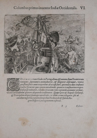 Theodore de Bry (1528-1598), after John White (c. 1540-1593), Columbus primus Inuentor..VI