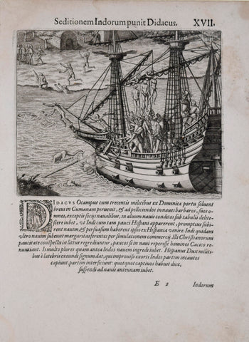 Theodore de Bry (1528-1598), after John White (c. 1540-1593), Seditionem Indorum punit Didacuus XVII