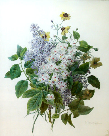 Virginia Durien (American (?), 1820-1875), Bouquet with Lilac and Wildflowers