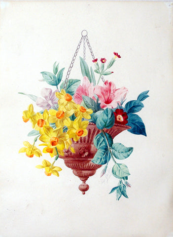 Anthelme-Eugene Grobon (French, 1820-1878), Bouquet of flowers in a Hanging Vase