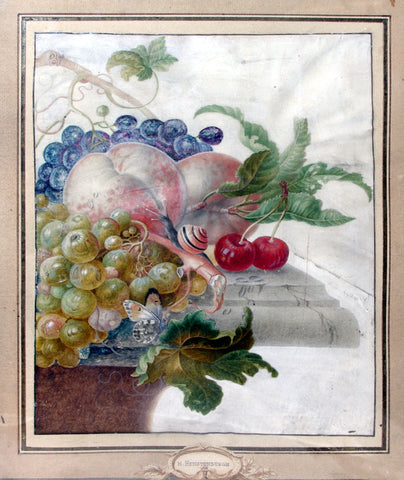 Herman Henstenburgh (Dutch, 1667-1726), Grapes, peaches, cherries and insects on a tabletop