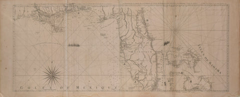 Thomas Jefferys (1719-1771)  Carte de la Floride Occidentale et Louisiane. La Peninsule et Golfe de la Florideou Canal de Bahama avec les Isles de Bahama. [Map Showing areas of Florida, Louisiana, The Gulf of Mexico and The Bahamas]