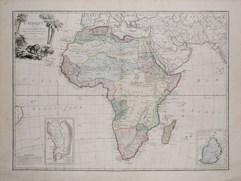 Jean Janvier (fl. 1746-1776), L’Afrique diviseeen ses principaux Etats... [ with two inset views: Carte Particuliere de L’Isle de France & du Cap]