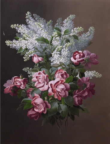 Raoul Maucherat de Longpré (French, 1843-1911), Bouquet of Pink Roses and White Lilacs