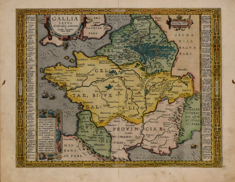 Abraham Ortelius (Flemish, 1527-1598)   Gallia Vevtus Ad iulij Caesaris Commentaria…[Ancient Gaul, France]