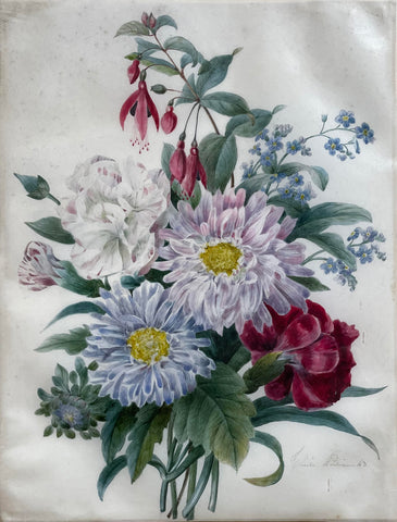 Therese Persin (French, 19th Century), A Bouquet of Fuchsias, Peonies, and Forget-me-Not
