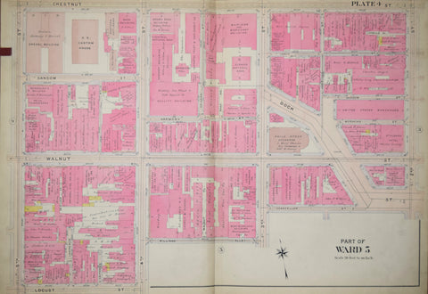 Elvino V. Smith, Plate 4-Part of Ward 5 showing Fifth Street to Second Street via Chestnut, Walnut, and Locust Streets