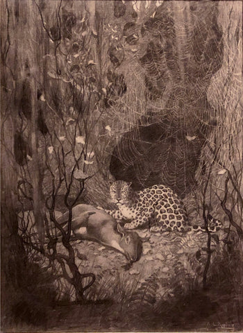AIDEN LASSELL RIPLEY (AMERICAN, 1896-1969) African Leopard, with a Deer, Through Cobwebs