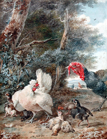 Aert Schouman (Dutch, 1710-1792), A Turkey Startling Chickens