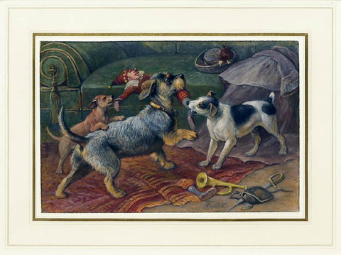 Friedrich Specht (German, 1839-1909) Terriers Fighting For a Doll