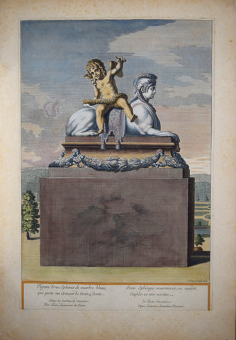 Pierre Le Pautre (1652-1716), Figure d'vne Sphinx de Marbre blanc qui porte un amour de bronze doree (Sphinx facing right)
