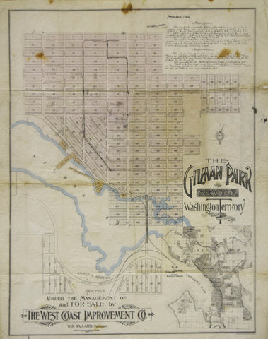 Charles H. Baker, Civil Engineer, The Gilman Park, Seattle, Washington Territory [with inset map of the City of Seattle]